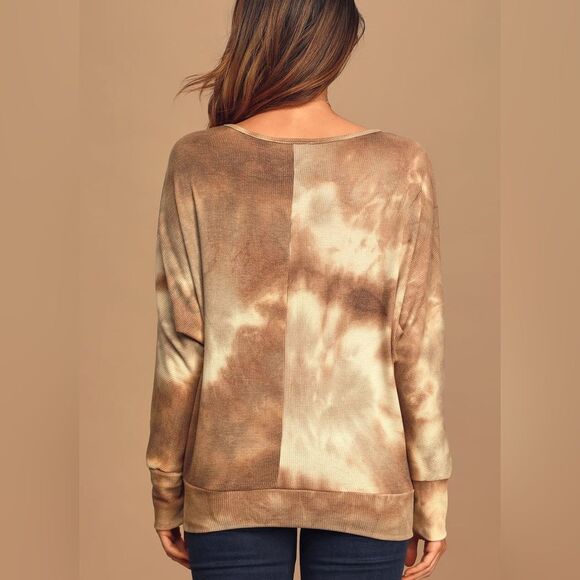 Lulu's Cool Touch Brown Tie-Dye Long Sleeve Thermal Top Medium - Picture 3 of 9